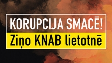Informatīvais attēls ar uzrakstu "KORUPCIJA SMACĒ! Ziņo KNAB lietotnē"